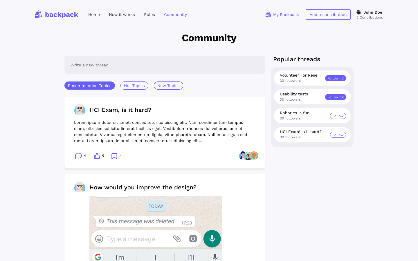 Backpack community feed
