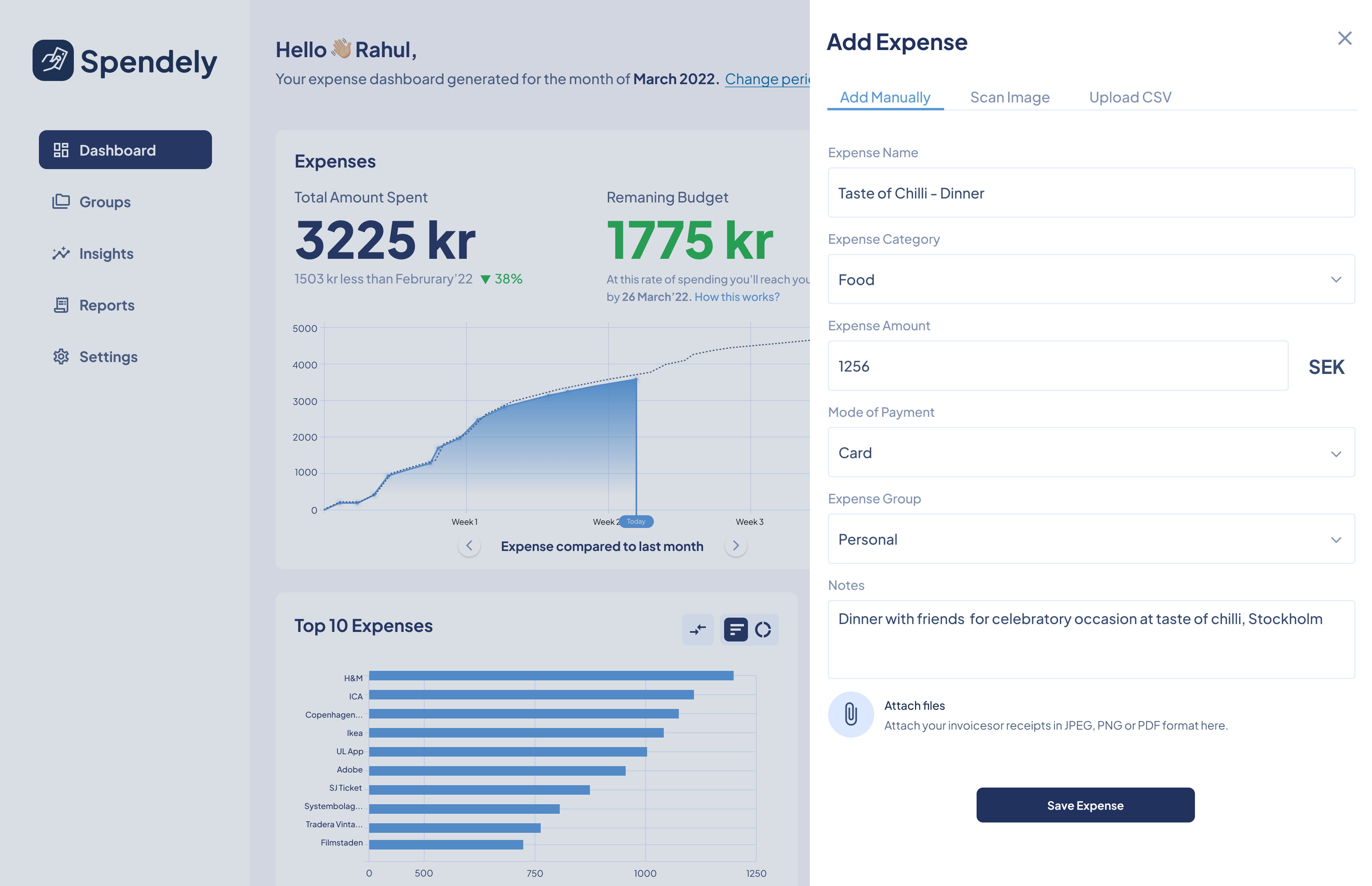 Spendely add expense form